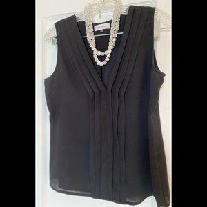 Pleated Chiffon Calvin Klein Sleeveless Blouse S